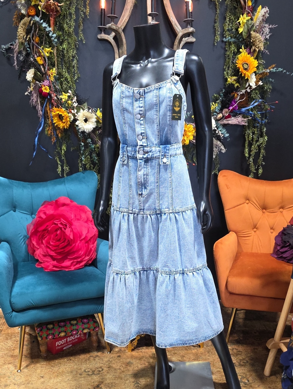NEW! Anewsta  Light Wash Denim Maxi Dress with Adjustable Straps